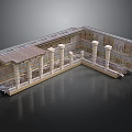 Classical Architecture Model Featuring Columns Courtyard Tile Roof And Decorative Walls