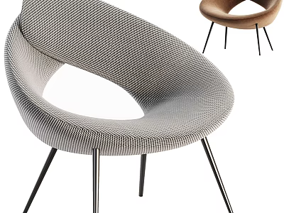Modern Accent Chair with Gray Woven Mesh Design and Brown Upholstery on Black Metal Legs 3d model