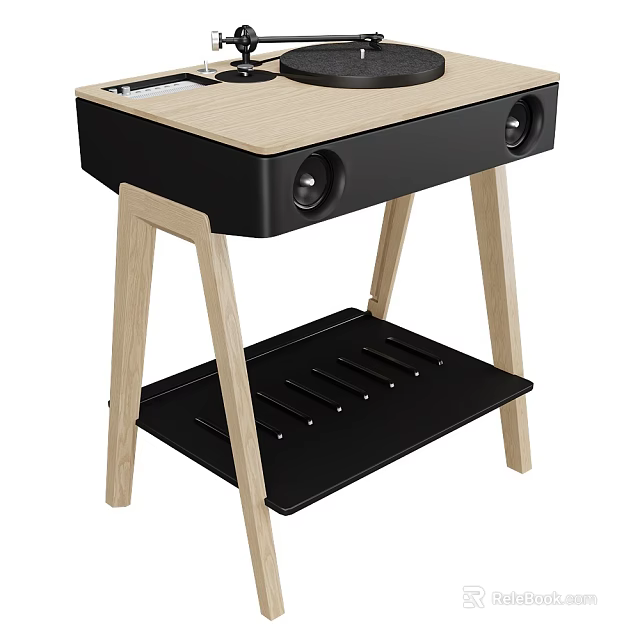 Modern Headphone Speaker Design With Wooden Top Black Body And Shelf Stand 3d model 