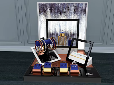 Luxury Jewelry Display With Bracelets Rings And Decorative Accessories On Tray 3d model