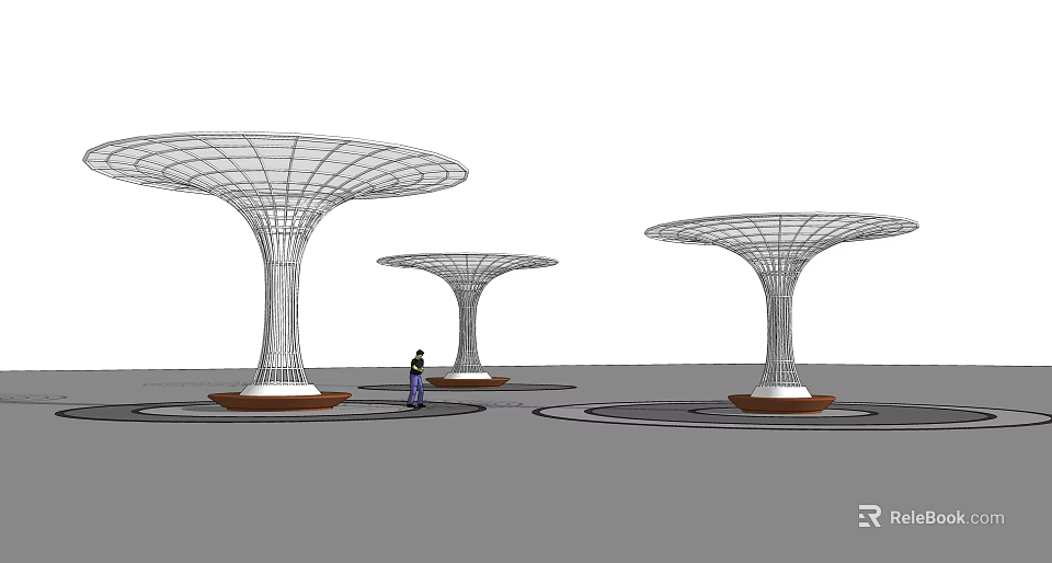 Outdoor Umbrella Shaped Pergolas With Metal Frame And Round Base Design 3d model