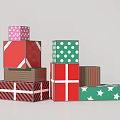 Colorful Decorative Ornament Set With Stacked Gift Boxes And Various Patterns 3d model