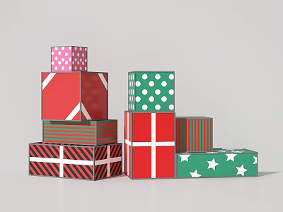 Colorful Decorative Ornament Set With Stacked Gift Boxes And Various Patterns 3d model