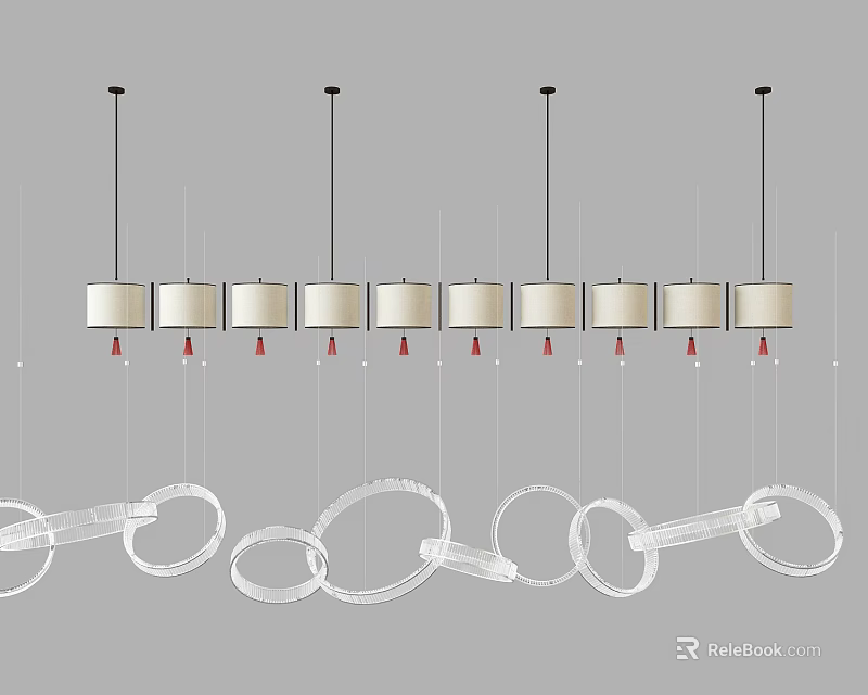 Modern Cylindrical Metal Chandeliers In Linear Arrangement For Interior Design 3d model