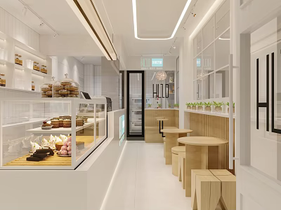 Modern Milk Tea Shop Interior With Display Case And Seating 3d model