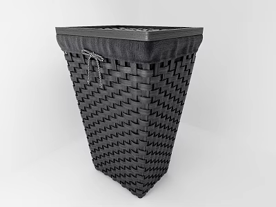 Black Woven Storage Basket With Lid And Decorative Texture For Home Organizing 3d model