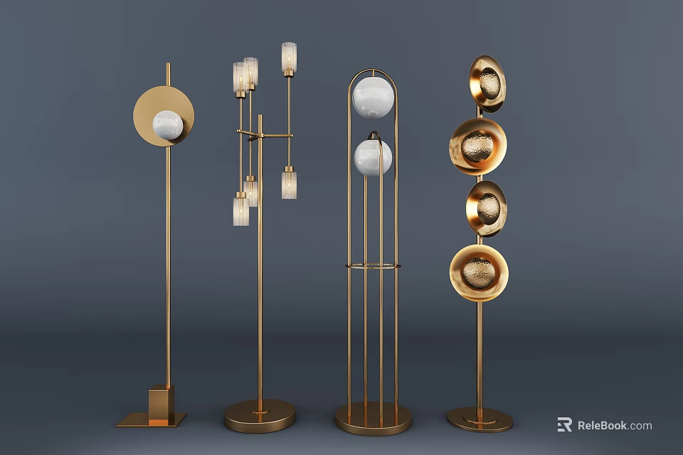 Modern Stylish Golden Floor Lamps With Various Designs For Home Interior Decor 3d model 