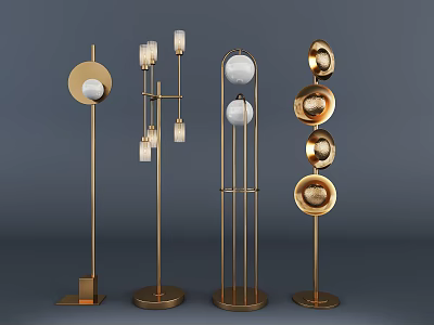 Modern Stylish Golden Floor Lamps With Various Designs For Home Interior Decor 3d model