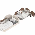 Cozy Kids Bed With Curved Headboard Soft Material Colorful Pillows And Warm Blanket