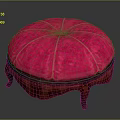 Round Bright Pink Velvet Footstool With Carved Wooden Legs And Classic Design