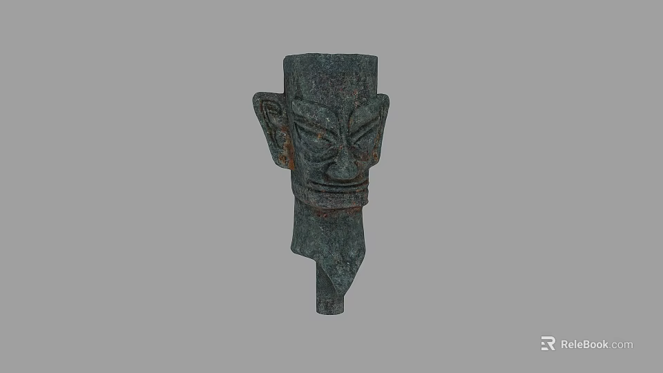 Ancient Chinese Bronze Mask With Intricate Facial Features And Green Patina 3d model 