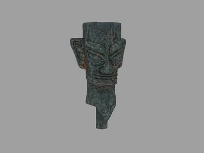 Ancient Chinese Bronze Mask With Intricate Facial Features And Green Patina 3d model