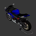 Yamaha R6 Sporty Motorcycle With Blue And White Body Gold Wheels And Black Seat