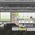 Modern Tea Room Interior With Comfortable Seating Bar Counter And Green Plants