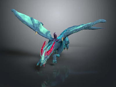 Fantasy Rider On Blue Dragon With Red Horns Cyan Wings And Shiny Scales 3d model
