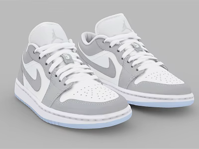 White Gray Air Jordan Low Top Shoes with Nike Swoosh Jumpman Logo Light Blue Sole 3d model