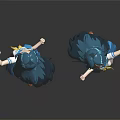 3D Anime Characters With Blue Hair Sailor Uniform And Blue Skirt From Two Angles