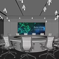 Modern Conference Room Interior With Round Table Large Screen And Tech 3d model