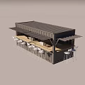 Container Building Outdoor Bar Design Featuring Awning Counter And White Stools 3d model