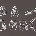 Creative White Line Art Wall Hanging Featuring Various Hand Gestures on Dark Gray