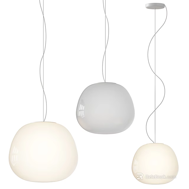 Stylish Modern Spherical Pendant Lights in White and Gray Hanging with Thin Cords 3d model 