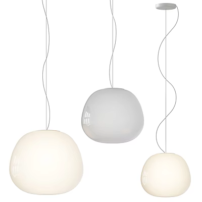 Stylish Modern Spherical Pendant Lights in White and Gray Hanging with Thin Cords 3d model