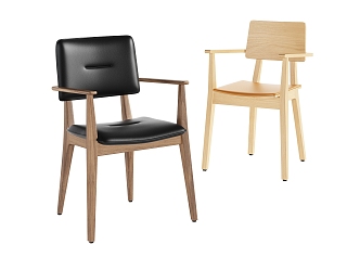 Dining chair combination simple fashion elegant solid wood leather with armrest 3d model