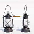 Two Vintage Candle Lanterns Featuring Metal Frame And Glass Shade Design