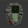 Cartoon Scene With Red Pagoda Green Roof Golden Spire Green Rock Stairs And Red Lantern