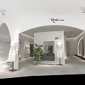 Modern Clothing Store Interior With White Decor Arched Doorways Mannequins And Green Plants