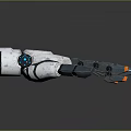 Household Mechanical Arm With Blue Dial Gray Body Orange Details Metallic Reflective Surface