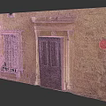 Traditional Stone Building Exterior With Wooden Door Iron Grilled Window And Red Circular Sign