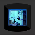 Blue Room With Large Window Ocean View Rays Fish Laptop And Black Cat