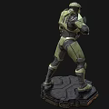 Sci Fi Armored Humanoid Warrior Character Standing With Weapon On Patterned Platform Base 3d model