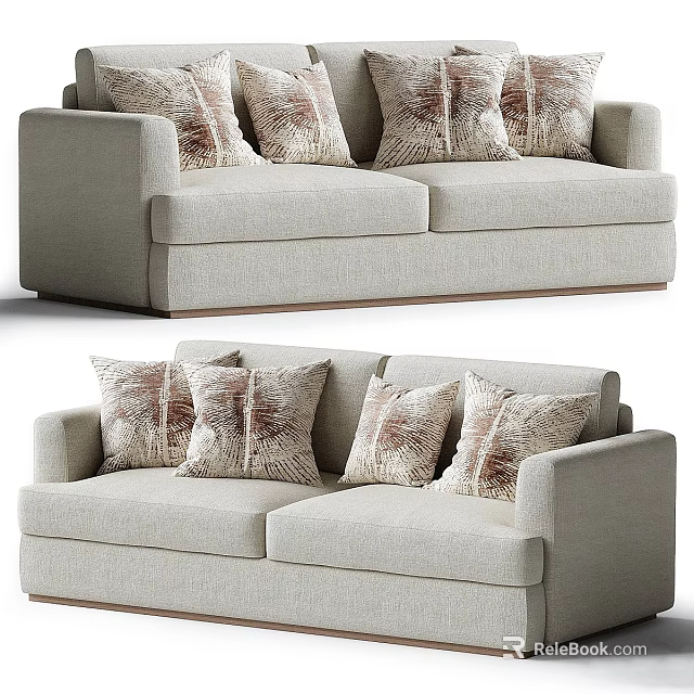 Light Beige Two-Seater Sofa With Patterned Cushions And Wooden Legs Modern Design 3d model