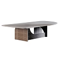 Modern Dining Table With Wooden Texture Top And Geometric Metal Legs
