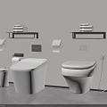 Modern Bathroom Interior With Two White Toilets Towel Racks And Toilet Paper Holders