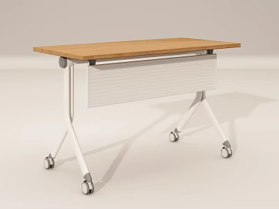 Functional Desk with Wooden Top White Frame and Mobile Casters for Office Use 3d model