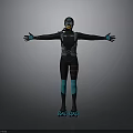 Scuba Diver Wearing Black Wetsuit With Blue Accents And Diving Gear