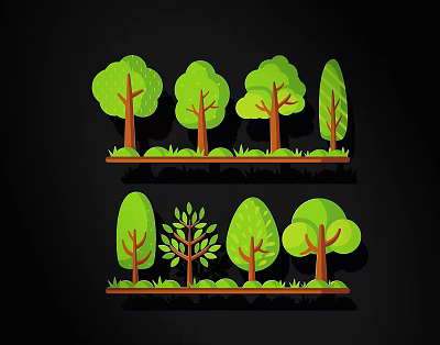 Decorative Wall Decor With Wooden Two Tiered Shelves Various Green Trees And Grass Decorations 3d model