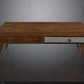 Modern Wooden Coffee Table With Slender Legs And Silver Drawer Smooth Surface