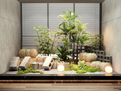 Modern Indoor Courtyard Sketches Landscape Landscaping Plant Combination Green Plant Landscape Brick Straw Block 3d model