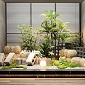 Modern Indoor Courtyard Sketches Landscape Landscaping Plant Combination Green Plant Landscape Brick Straw Block 3d model