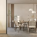 Modern Restaurant Interior With Wooden Dining Table Chairs And Hanging Pendant Lights