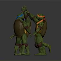 Teenage Mutant Ninja Turtles Group Interacting With Colored Masks And Green Shells