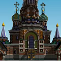 Russian Style Church Architecture With Colorful Onion Domes Crosses And Arched Doorway