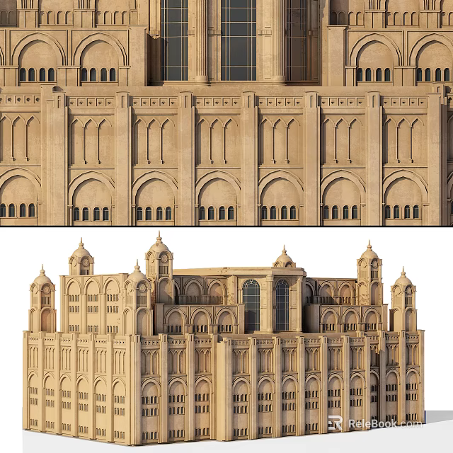 Religious Faith Symbolized In Grand Stone Architecture With Arched Windows Towers And Spires 3d model 
