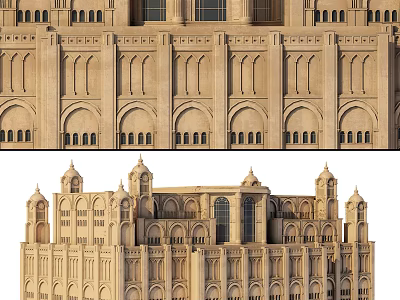 Religious Faith Symbolized In Grand Stone Architecture With Arched Windows Towers And Spires 3d model