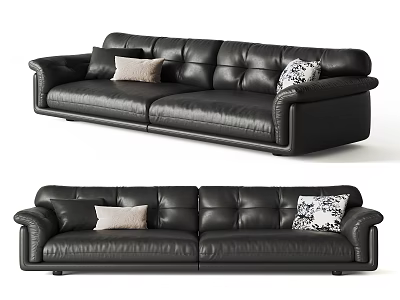 Modern Black Leather Large Sofa With Decorative Pillows And Comfortable Design 3d model