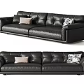 Modern Black Leather Large Sofa With Decorative Pillows And Comfortable Design 3d model